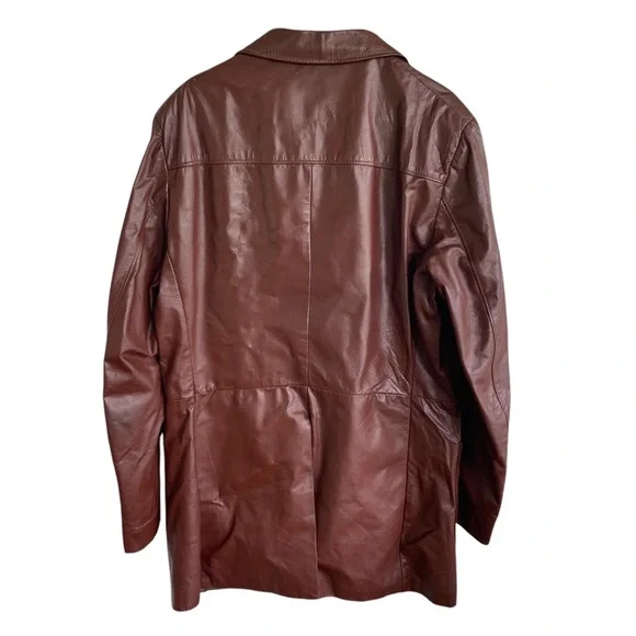Vintage 70s The Leather Shop Sears Jacket Mens 44 XT Tall Leather Long Coat